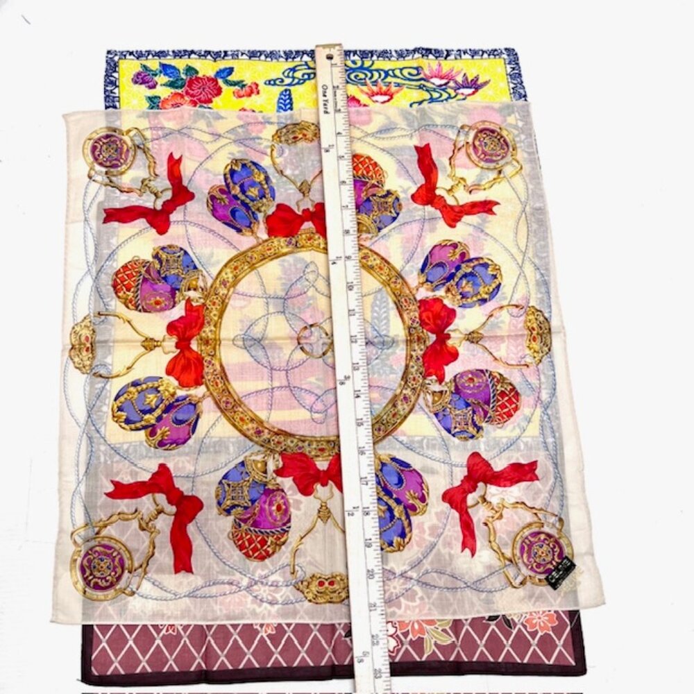 New Sticker On Celine Paris 19"MiniScarf/Handk+2 Other Beige floral  cotton (5 - Picture 8 of 11